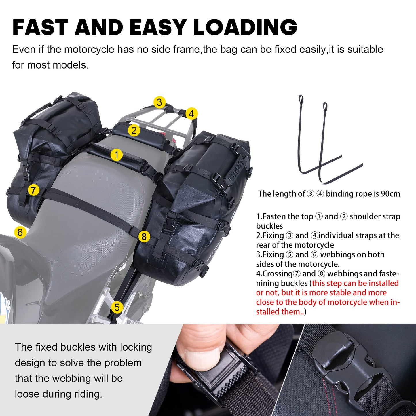 WILD HEART Motorcycle Saddlebags Waterproof 36L (18L*2) Side Saddlebags Pannier Bag Trunk Motorcycle Accessory Riding Storage Space (18L*2,Black)