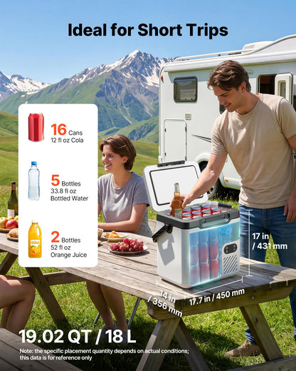 VEVOR 12 Volt Refrigerator, 19 QT/ 18L Car Fridge, Portable Electric Freezer Compressor with Handle, 12V/24V DC 100-240V AC, -4℉ to 68℉/ -20℃ to 20℃, for Truck Van RV SUV Boat Travel Camping