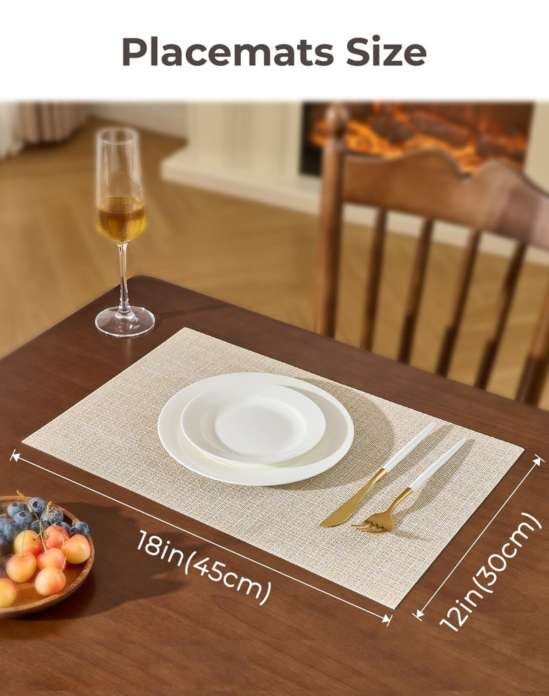 Leetaltree Lightsteel Black Placemats Set of 8 - Heat Resistant Non-Slip Place mats for Dining Table, Washable Durable PVC Vinyl Woven Table Mats (Lightsteel Black, 8)