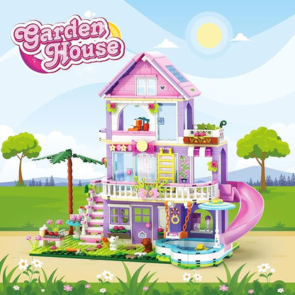 Girls Building Blocks Set689pcs Garden Villa House Building Block for Kids 6-12 and 8-14Holiday Cottage Bricks Kit Building Toy Xmas Birthday Gift for Girls Kids 6 7 8 9 10 11 12 13 14