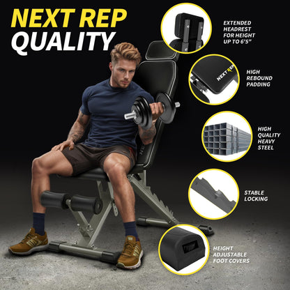 Adjustable Weight Bench,1000 LB Fast Folding Workout Bench for Home Gym Strength Training, Incline Decline Flat Utility Bench Press for Full Body Workout, Upright Storage Yellow Exercise Bench (Grey)