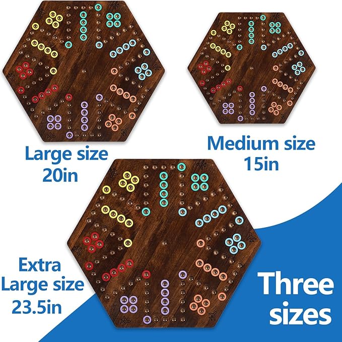 Wahoo Marble Board Game Thicken Wood 4 and 6 Players Fast Track Board Game 2 Sided Painted Perfect Game for Family Friends Party (Rustic Brown)