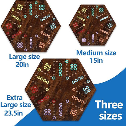 Wahoo Marble Board Game Thicken Wood 4 and 6 Players Fast Track Board Game 2 Sided Painted Perfect Game for Family Friends Party (Rustic Brown)