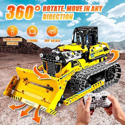 OKKIDY 3 in 1 Kids Remote Bulldozer STEM Technology Building Blocks Set Toys APP Remote Construction Blocks Engineering Excavator/Robot Ages 6-14 DIY Erector Sets for Boys and Girls-452 (PCS)