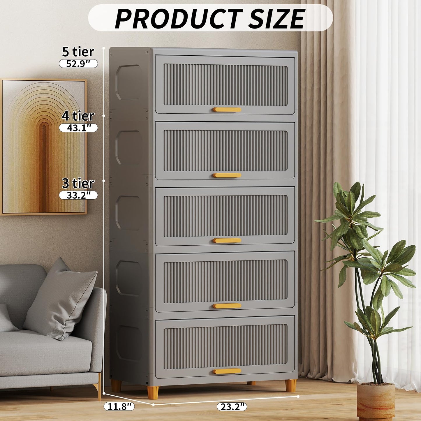 Fejrpkn 5 Tier Large Storage Bins with 1 Lid, 250QT Closet Organizers and Storage, Drawers Flip Open Large Plastic Storage Containers for Living Room, Office, Dorm (5 Tiers)