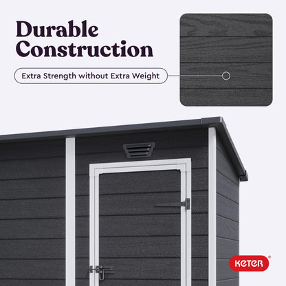 Keter Essential Shed 4x6 Resin Outdoor Storage Shed Ideal Storage for Patio Furniture, Garden Tools Bike Accessories, Beach Chairs and Lawn Mower, Black and White