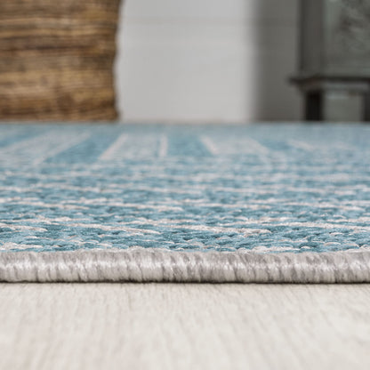 JONATHAN Y Concentric Squares Indoor Outdoor Area Rug 8X10 Aqua/Light Gray, Chevron Modern for Backyard, Patio, Porch, Easy-Cleaning, High Traffic, Pet-Friendly, Non-Shedding (SMB206A-8)
