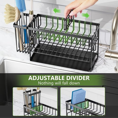 Cisily 2-Tier Kitchen Sink Caddy Organzier Rack with Flexible Dish Brush Holder, Sponge Holder for Kitchen Sink Countertop Organization Storage,Home Decor Accessories Essentials Stainless Steel