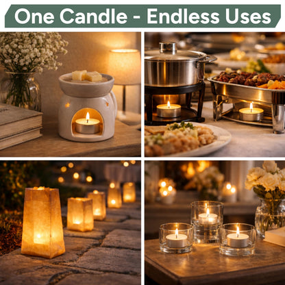Zuvo Tea Lights Candles 4 Hour Burn (100 Pack) - White Lights - 1.5"W x 1"H Smokeless & Unscented Candles - Party Candles- for Weddings, Home Decor