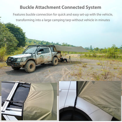 GEERTOP Large Car Tailgate Awning Tarp with 10m LED String Lights Waterproof Outdoor Rear Vehicle Awning Shelter for Van, MPV, Campers