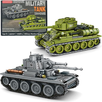 WW2 Tank Building Blocks 38T and T-34 Army Tank Military Battle Model KitsToy Gifts for Boys or Men Collectors(1000+ pcs)