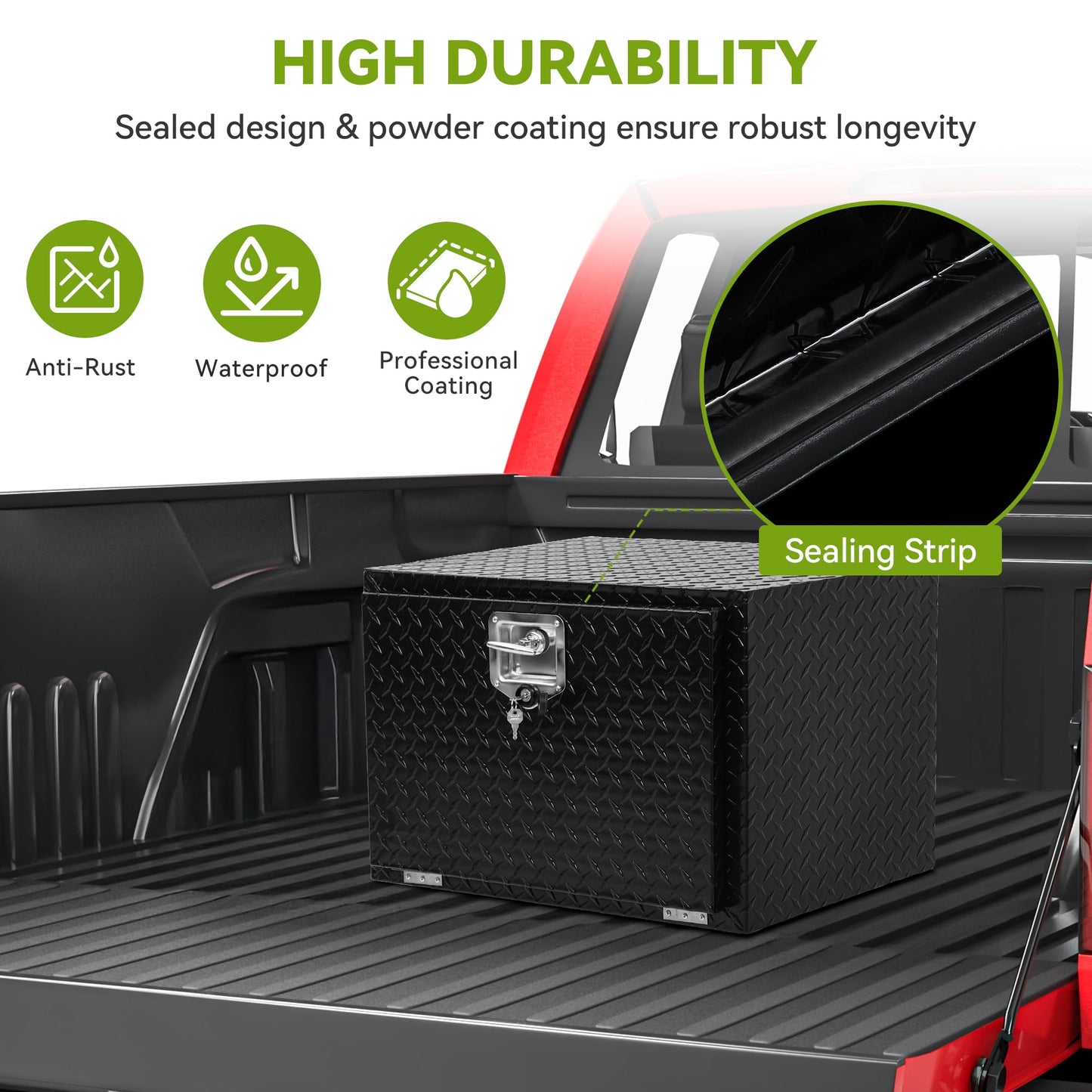 AUTOSAVER88 24 Inch Underbody Tool Boxes, Heavy Duty Aluminum Diamond Plate Toolbox Organizer, Waterproof Chest Storage Box with Lock for Trucks, Trailers, RVs, Warehouses, Black