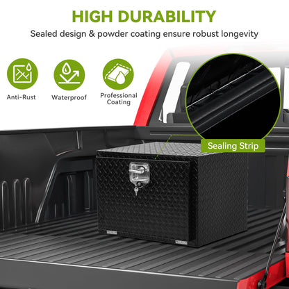 AUTOSAVER88 24 Inch Underbody Tool Boxes, Heavy Duty Aluminum Diamond Plate Toolbox Organizer, Waterproof Chest Storage Box with Lock for Trucks, Trailers, RVs, Warehouses, Black