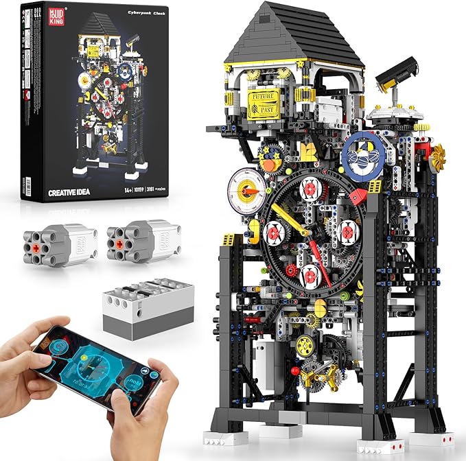 Mould King Cyberpunk Clock Building Set 10159 APP Control Smart Clock with 4 Dials &amp Chiming Bird Alarm 3181+ PCS Large Building Kit Home Desk Decor Collectible Building Toys for Adults Age 14