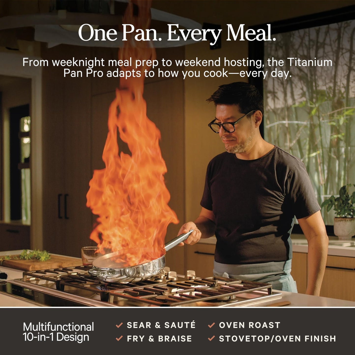 Our Place Mini Titanium Always Pan Pro | 8.5" PFAS-Free Nonstick Frying Pan with Spatula | Chef-Grade Tri-Ply Stainless Steel & Aluminum Build | Induction & Oven-Safe up to 1000°F | Chrome
