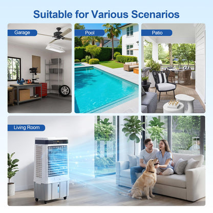 Uthfy 2800 CFM Portable Swamp Cooler, Evaporative Air Cooler for Room with 9.5 Gal Detachable Water Tank, 120 Oscillating Outdoor Cooling Fan, Remote, 12H Timer, 4 Ice Packs for Indoor, Garage, Patio