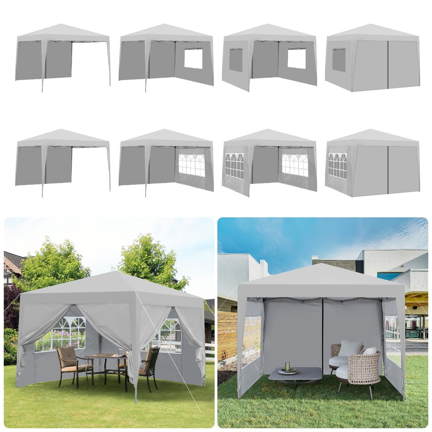 Trygoal 10x10FT Canopy Tent, Outdoor Gazebo Pop up Canopy with 4 Removable Sidewalls & 2 Windows, Patio Camping Shade Canopy with 4 PCS Weight Sand Bag & Carry Bag, Ideal for Parties Events, Grey