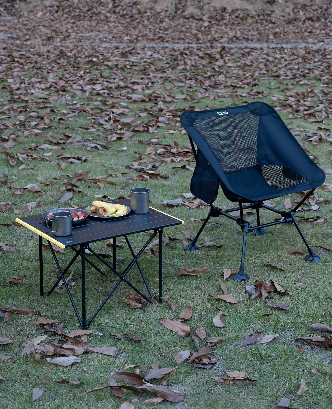 iClimb 1 Folding Table and 2 Anti-Sinking Folding Chair Bundle, Ultralight Compact for Adults Outdoor Beach Backpacking Hiking Camping Concert Motorcycling