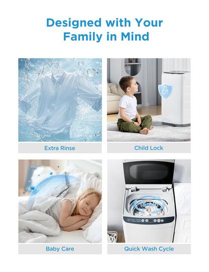 Midea Portable Washing Machine, 0.9 cu. ft with 6 Cycles, Drum Clean, Quick, Stainless Steel Tub, Transparent Lid, LED Display Washing Machine, White