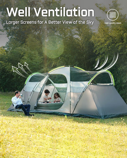 LOYEAHCAMP 8 Person Larger Extended Dome Camping Tent with 3 Rooms, Waterproof Semi-Freestanding Family Outdoor Tent with Porch and Spacious Interior