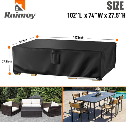 Ruimoy Outdoor Furniture Covers - Waterproof Heavy Duty 600D Protection for Tables & Chairs | 102" L x 74" W x 27.5" H