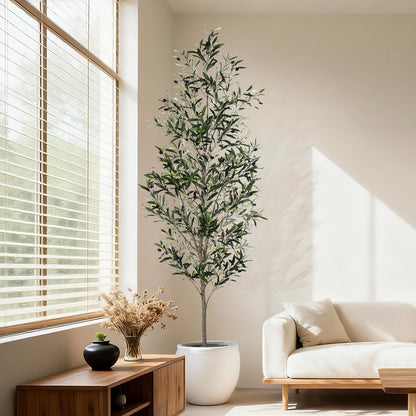 Jocoevol Olive Tree, 7FT Artificial Indoor Tall Faux Olive Trees w/Planter & Natural Wood Trunk and Lifelike Fruits, Fake Olive Artificial Tree for Home Office Decor