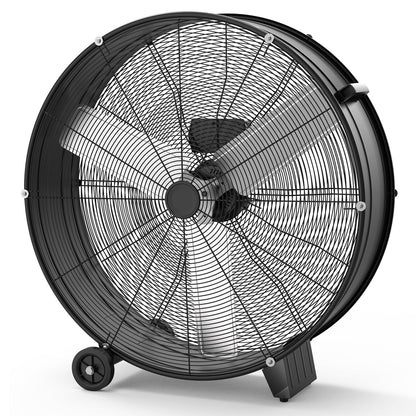 Takywep High Speed Air Circulator Fan, 30 Inch Heavy Duty Industrial Drum Fan - 6000 CFM 3-Speed Metal Floor Exhaust Fan - Portable with Rubber Casters and Handle for Warehouse, Garage, Workshop