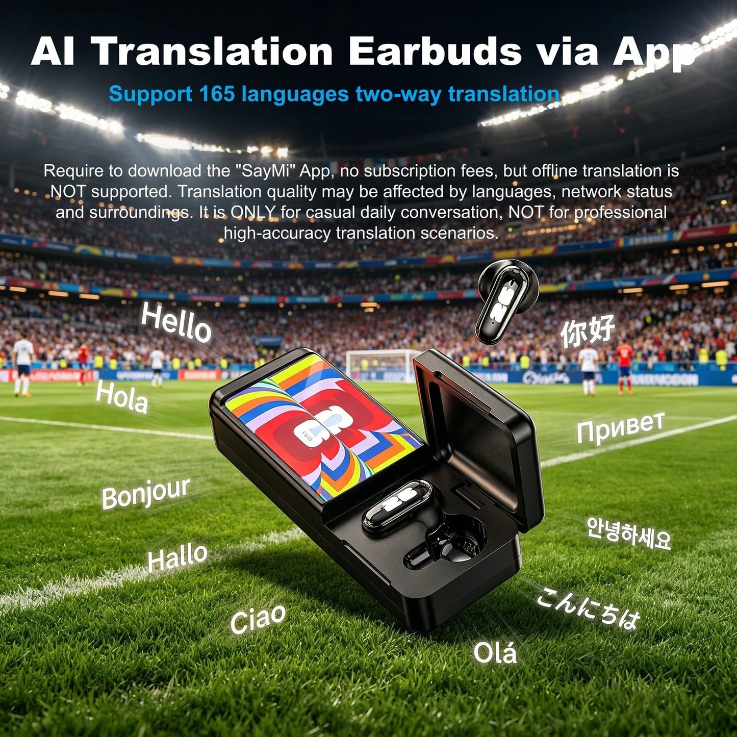 Covbozk FIFA World Cup 2026 Licensed 5-Gear Wind Handheld Turbo Fan and 3-in-1 Wireless Earbuds Flashlight for Outdoor Travel