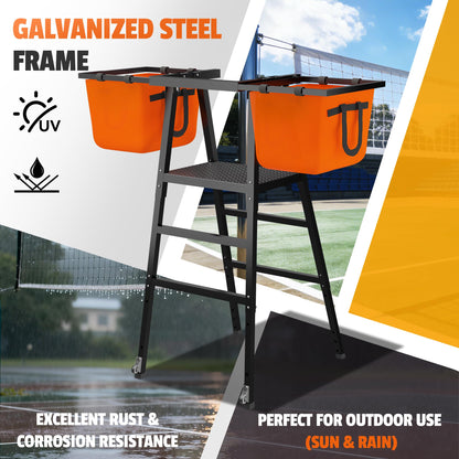 MR Portable Volleyball Coaching Tower with Ball Bag Attachments, Adjustable Volleyball Referee Stand, Volleyball Training Tower for Passing, Defense, and Blocking Drills