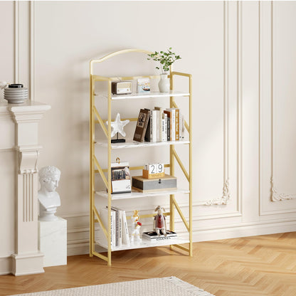 BHG No Assembly Folding Bookshelf for Living Room,Semicircle Collapsible Book Shelf for Home Office, Portable Bookcase Storage Organizer Rack Shelves