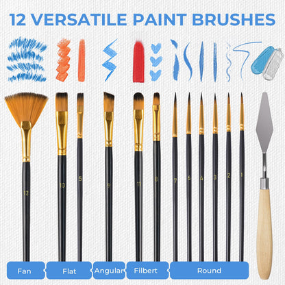 Nicpro Acrylic Paint Canvas Set for Adults, 46PCS Art Painting Supplies Kit with 24 Acrylic Paints(36ML), Table Wood Easel, 5 Canvas Panels, 12 Brushes, Paper Pad, Palette for Artist Beginner Students
