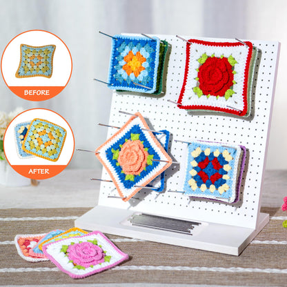 House of worlds 13" Crochet Blocking Board with 20 Pins/Pegs, Granny Square Blocking Boards for Crochet Projects, High-Density Board with PVC Coating. Crocheting Accessories Gifts for Crocheters