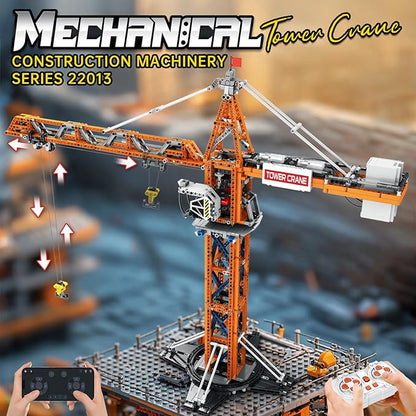 Reobrix Crane Building Blocks Set RC Tower Crane Construction Vehicle Model Kits with Dual Motors 1176 PCS City Crane Toy for Adults Gift for Men and Construction Machinery Lovers 22013