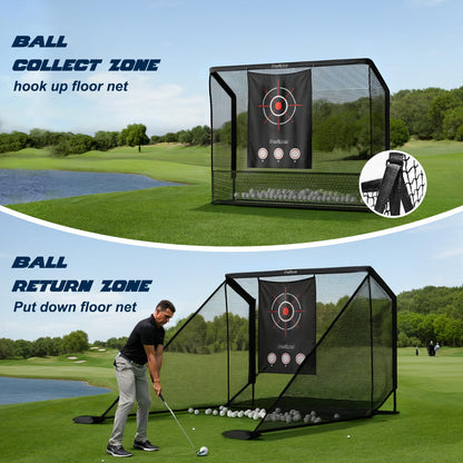 Golf Cage Practice Hitting Net,10x7ft Heavy Steel Frame with 2 Net Side Barriers,for Backyard Driving Chipping Swing Training, Home Range for Indoor& Outdoor.