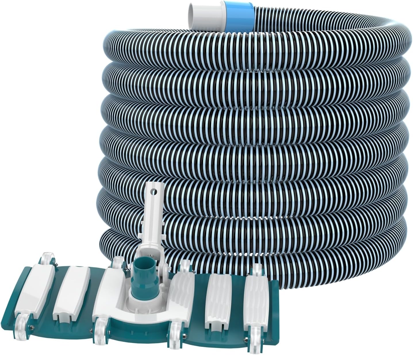 POOLWHALE Swimming Pool Vacuum Hose - 1.5-Inch x 30-Feet with Weighted Handle & Wheels for Easy Use