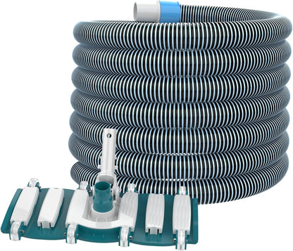 POOLWHALE Swimming Pool Vacuum Hose - 1.5-Inch x 30-Feet with Weighted Handle & Wheels for Easy Use