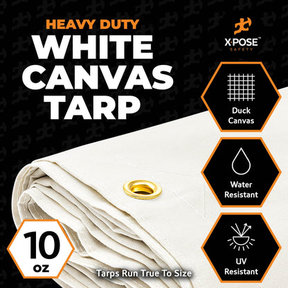 Xpose Safety Canvas Tarp - 10oz White Canvas Tarps Heavy Duty Water Resistant with Brass Grommets- Multipurpose Outdoor Tarpaulin for Camping, Canopy, Trailer, Equipment Cover 20' x 30'
