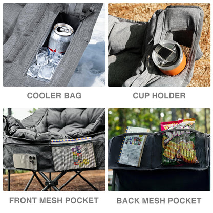 EVER ADVANCED XL Camping Chair with Detachable Cushion, Mesh Chair for Adults Foldable, Oversized Heavy Duty Folding Chair with Cooler Mesh Pocket Cupholder Outdoor Fishing, Supports 400LBS Grey