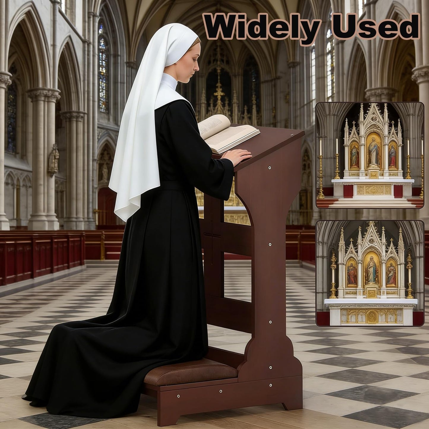 Jeracino Prayer Kneeler, Wooden Kneeling Bench with Foldable Design, 23" L x 20" W x 36" H, Folding Prayer Bench with Padded Cushion, Portable Prayer Bench, Brown Wood Color