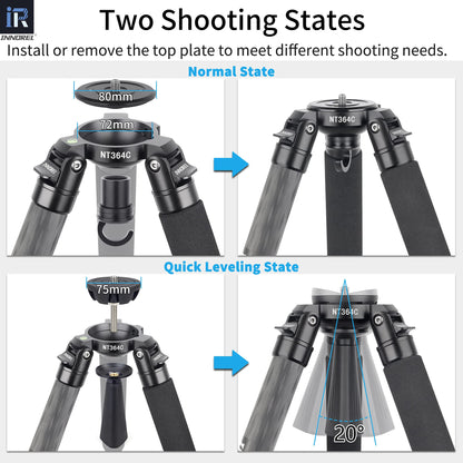 INNOREL NT364C Professional Carbon Fiber Tripod - Heavy Duty Camera Stand, 55lb/25kg Max Load, 75mm Bowl Adapter (Max Tube 36mm)