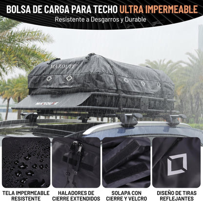 Garvee Roof Rack Cargo Basket with Waterproof Cargo Bag, 15 cu ft Rooftop Cargo Carrier, Heavy Duty Steel Car Roof Rack Carrier with Wind Fairing, Anti-Rust, U-Bolt Mount, for SUV Truck