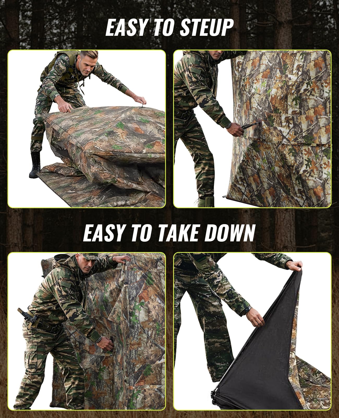 Hunting Blind 360° Silent See Through Blind with Swing Door, 2-3 Person Pop Up Ground Blind with Carrying Bag, Portable Hunting Tent for Deer & Turkey Hunting