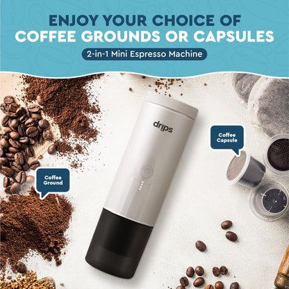 drips Portable Electric Espresso Machine with 3-4 Minute Self-Heating, 20 Bar Mini Coffee Maker Compatible with NS Capsule & Ground Coffee for Camping, Travel, Hiking, Office (Matte Black)