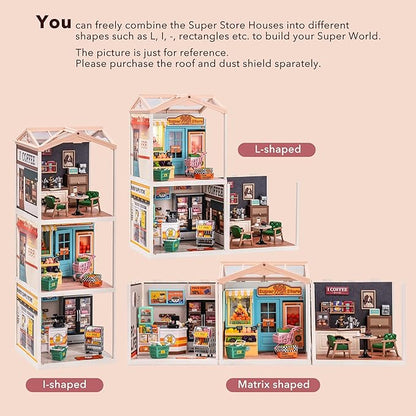 Rolife LED Building Blocks for Adults1:24 Toy Building SetsModel Building KitsDIY Miniature Dollhouse Kits for AdultsHobbies for Women Men (1.Golden Wheat Bakery)