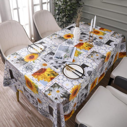 Heavy Duty Vinyl Tablecloth with Flannel Backing Waterproof Oil-Proof Plastic Table Cloth Stain-Resistant Wipeable Rectangle or Square Table Cover for Indoor and Outdoor ( Sunflower, 52X70 Inch)