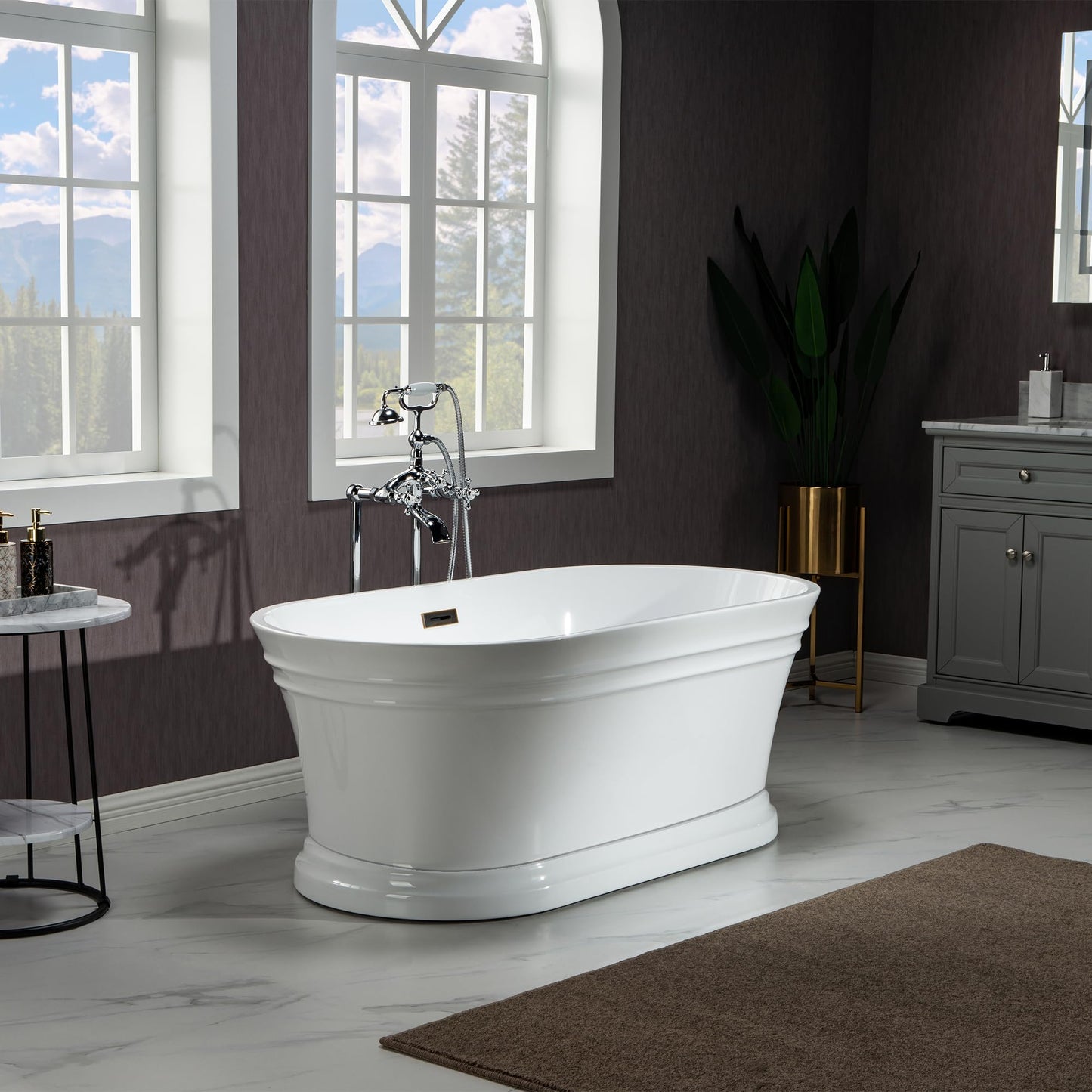 WOODBRIDGE 59"Freestanding White Acylic Soaking Bathtub with Oil Rubbed Bronze Drain and Overflow,B1536-ORB