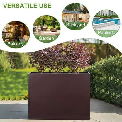 BAYN Metal Rectangular Planter Box Tall Planters for Outdoor Plants Modern Heavy Duty with Drainage Holes for Outside Indoor Patio Deck - Brown, 32”x 12”x 24”