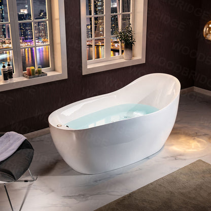WOODBRIDGE 67" Acrylic Freestanding Bathtub Contemporary Soaking Chrome Overflow and Drain,White Air Bubble Tub