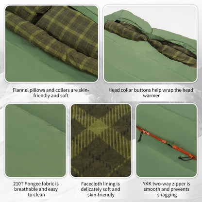 Naturehike Flannel Queen Size Double Sleeping Bag for Adults with Pillows, Doublewide Two Person Sleeping Bag for Couples & Whole Family, All Seasons for Camping, Hunting & Bedding