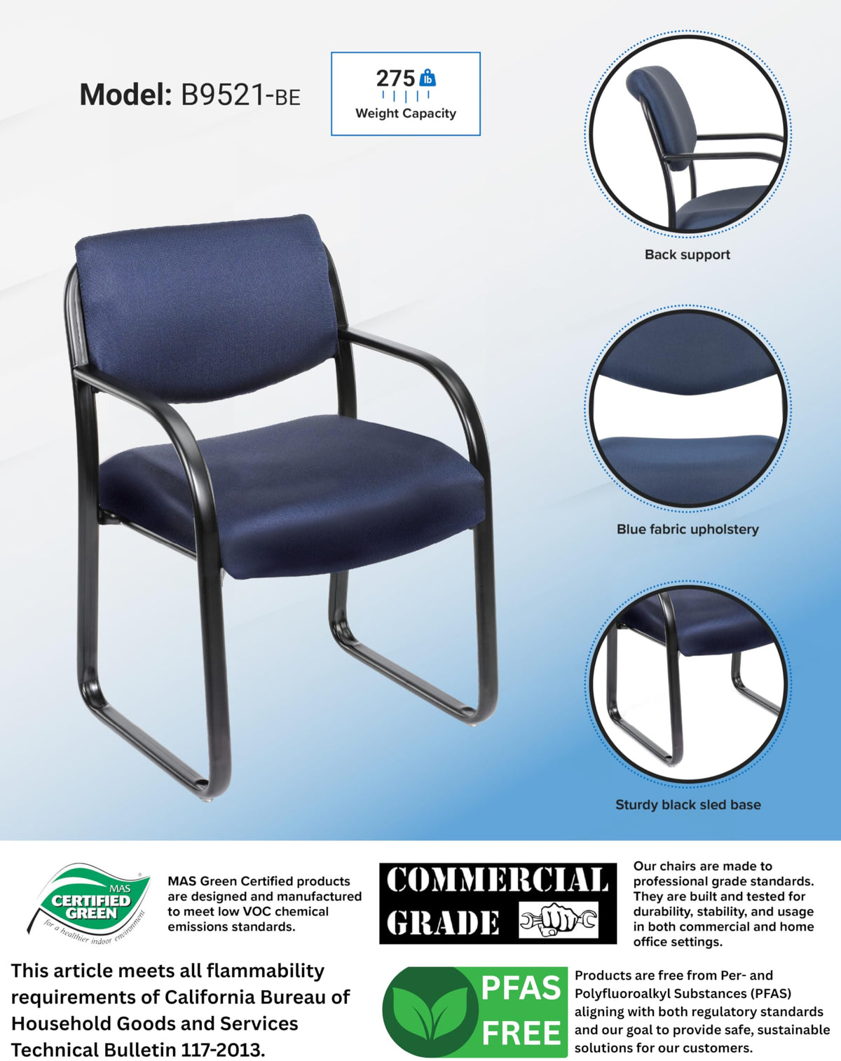 BOSS Office Products Fabric Guest Chair in Blue